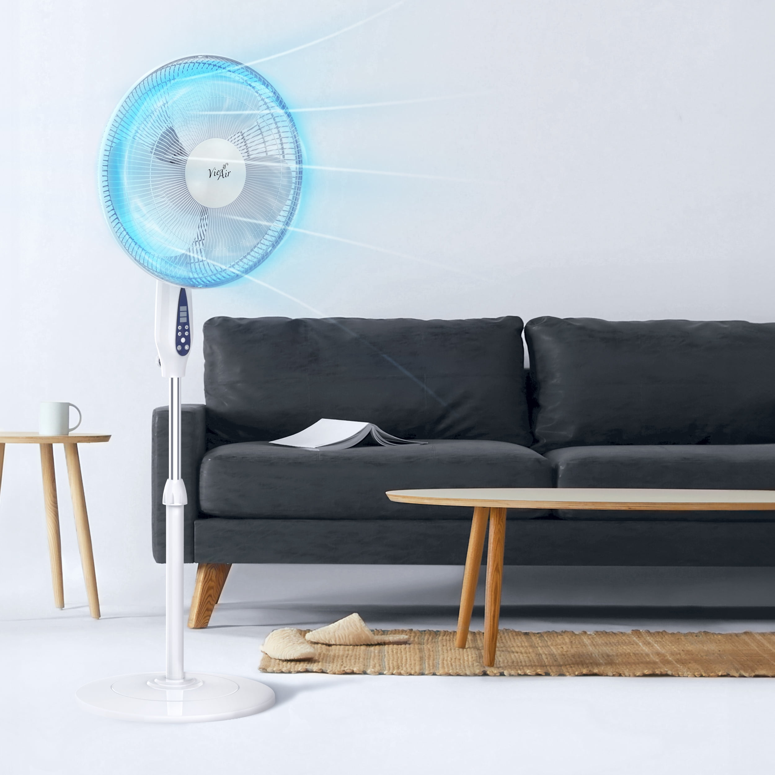 Vie Air 16 Inch 3 Speed Oscillating Stand Fan with Remote Control in White