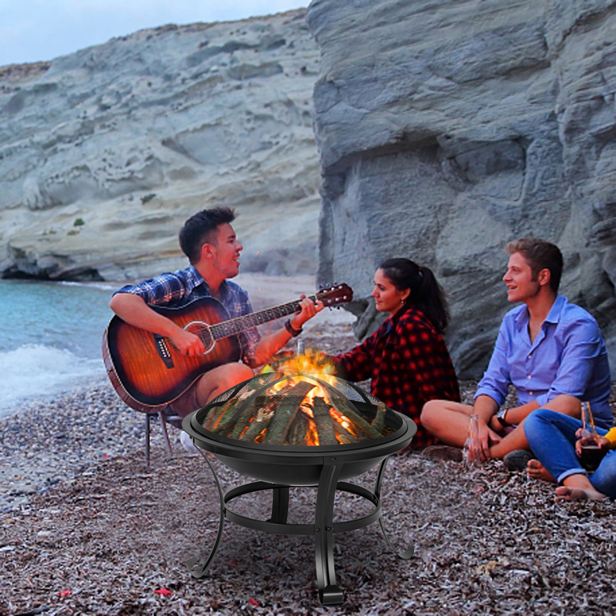 BGO wood plate &trayセットbonfire gooutside 22 Inch Portable Fire Pit, Backyard Bonfire Wood Burning Fire Bowl