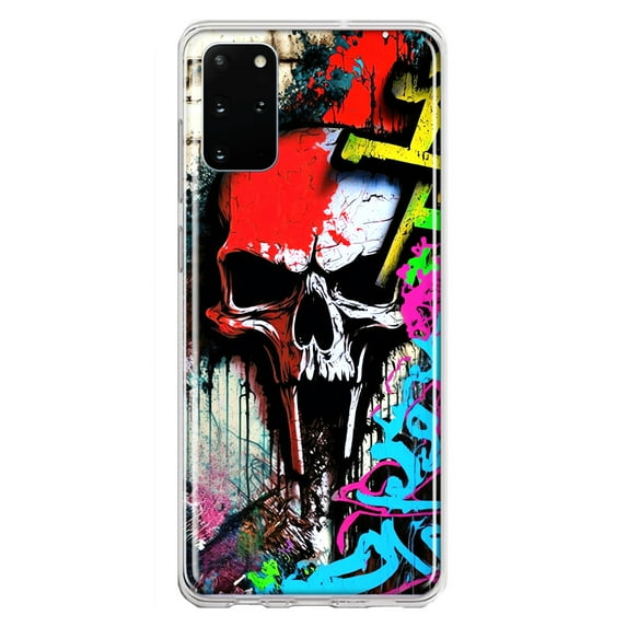MUNDAZE Samsung Galaxy S20 Plus Shockproof Clear Hybrid Protective Phone Case Skull Face Graffiti Painting Art Cover