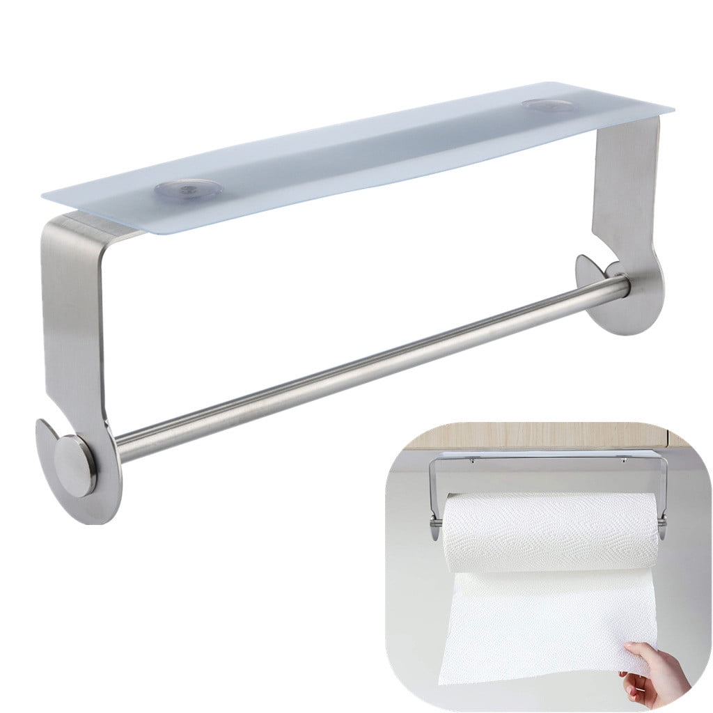 Silver Self Adhesive or Drilling Paper Towel Holder Under Kitchen Cabinet Bathroom SUS304 Stainless Steel Adhesive Paper Towel Holder for Kitchen Wall cabinets Wall Mount Paper Towel Holder