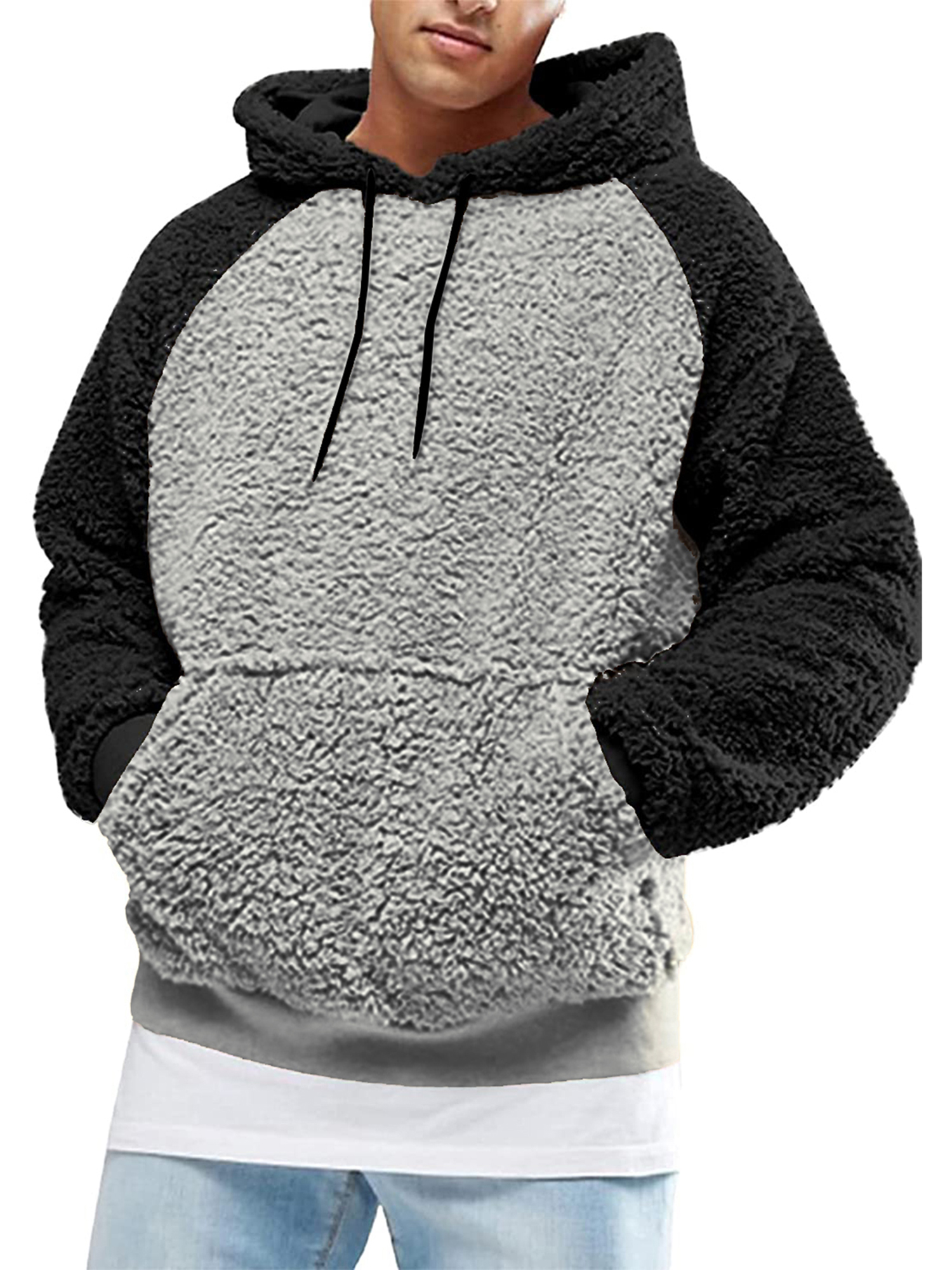 Afunbaby Mens Fuzzy Sherpa Pullover Hoodie Sweatshirts Long Sleeve