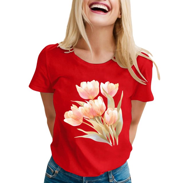 Icvfdpl T-Shirts pour Femmes, Nouveau Col Rond Décontracté, Imprimé Floral, Mode Quotidienne TTG