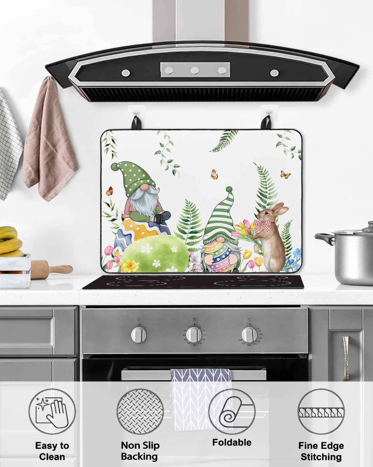 Large Induction Cooktop Protector Mat Green Easter Stove Top Covers for Electric Stove, Eggs Gnomes Bunny Elegant Farmhouse Decorative Stove Burner Cover Mats, Glass Top Stove Cover