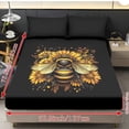 thumbnail image 2 of COEQINE Sheet Full Size Cozy Bedding Fitted Sheet Breathable Snug Fit All Around Elastic Fitted Bottom Bedsheet Holiday Bed Set 3 Pieces Set, Bee Sunflower Black, 2 of 5