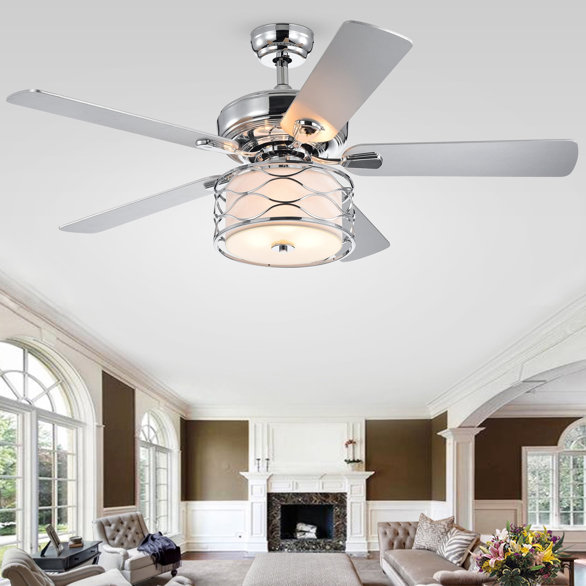 Warehouse of Tiffany Moira 52" Chrome formal E12 Standard Indoor Lighted Ceiling Fan