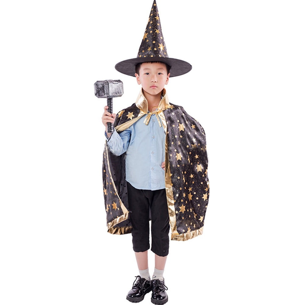 Childrens' Halloween Costume Witch Cloak Cape Robe and Hat for Boy Girl