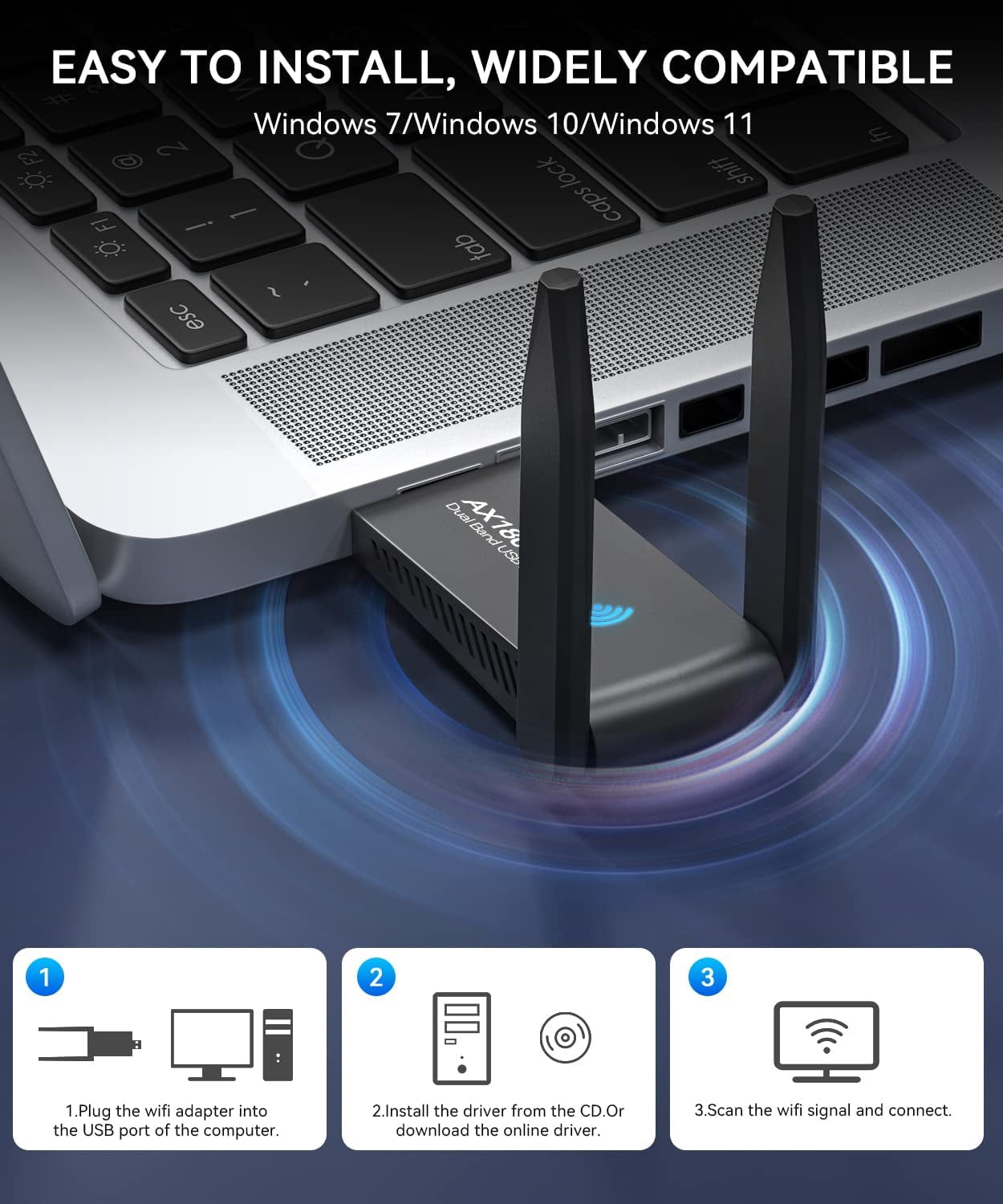 Zexmte USB WiFi Adapter AX1800 WiFi 6 (802.11ax) Wirless USB 3.0 1200Mbps Dual Band High Gain Antenna 2.4GHz/ 5GHz WiFi Card Adapter Reciever for Desktop PC