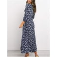 thumbnail image 3 of Vestido largo elegante con mangas 3/4 para mujer, estampado floral, cuello en V, informal, cintura alta, estilo bohemio, 3 of 6