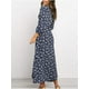 thumbnail image 3 of Vestido largo elegante con mangas 3/4 para mujer, estampado floral, cuello en V, informal, cintura alta, estilo bohemio, 3 of 6