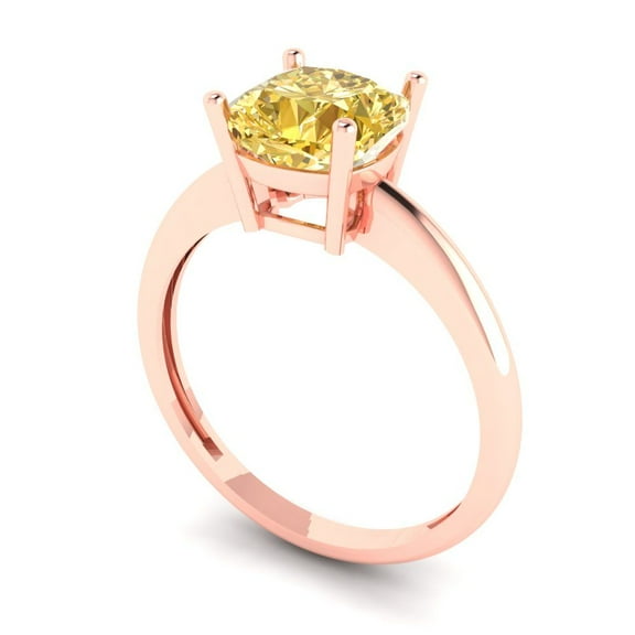 2 ct Cushion Cut Yellow Moissanite Solitaire Engagement Ring for Women in 14K Rose Gold