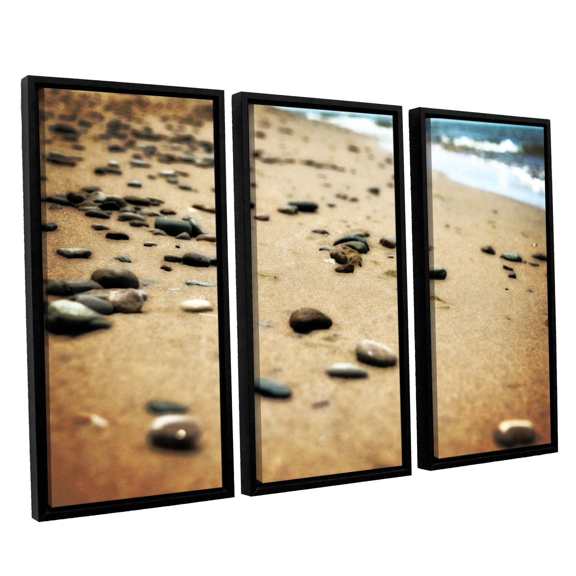 ArtWall Kevin Calkins "Pebbles and Waves" 3-Piece Floater Framed Canvas Set