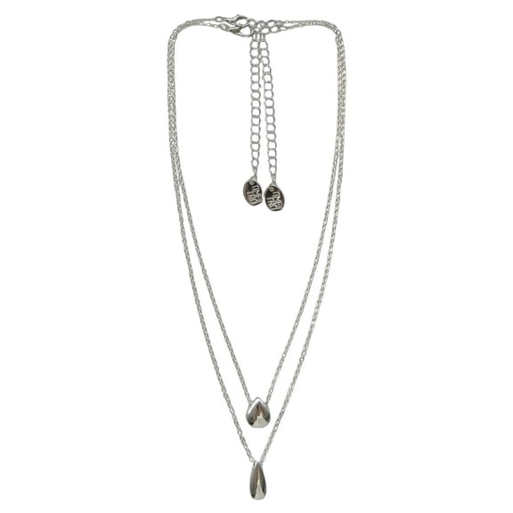 Time and Tru Women's Teardrop Metal 2 Layered Silver Necklace Set Zinc Alloy/Iron/CZ