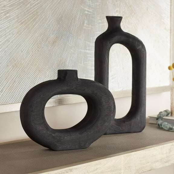 Dahlia Studios Amaranth Black Wood 2-Piece Decorative Vase Set