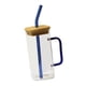 thumbnail image 5 of Vasos transparentes para beber de borosilicato espesado con tapa de bambú y pajita, fáciles de usar Azul, 5 of 9