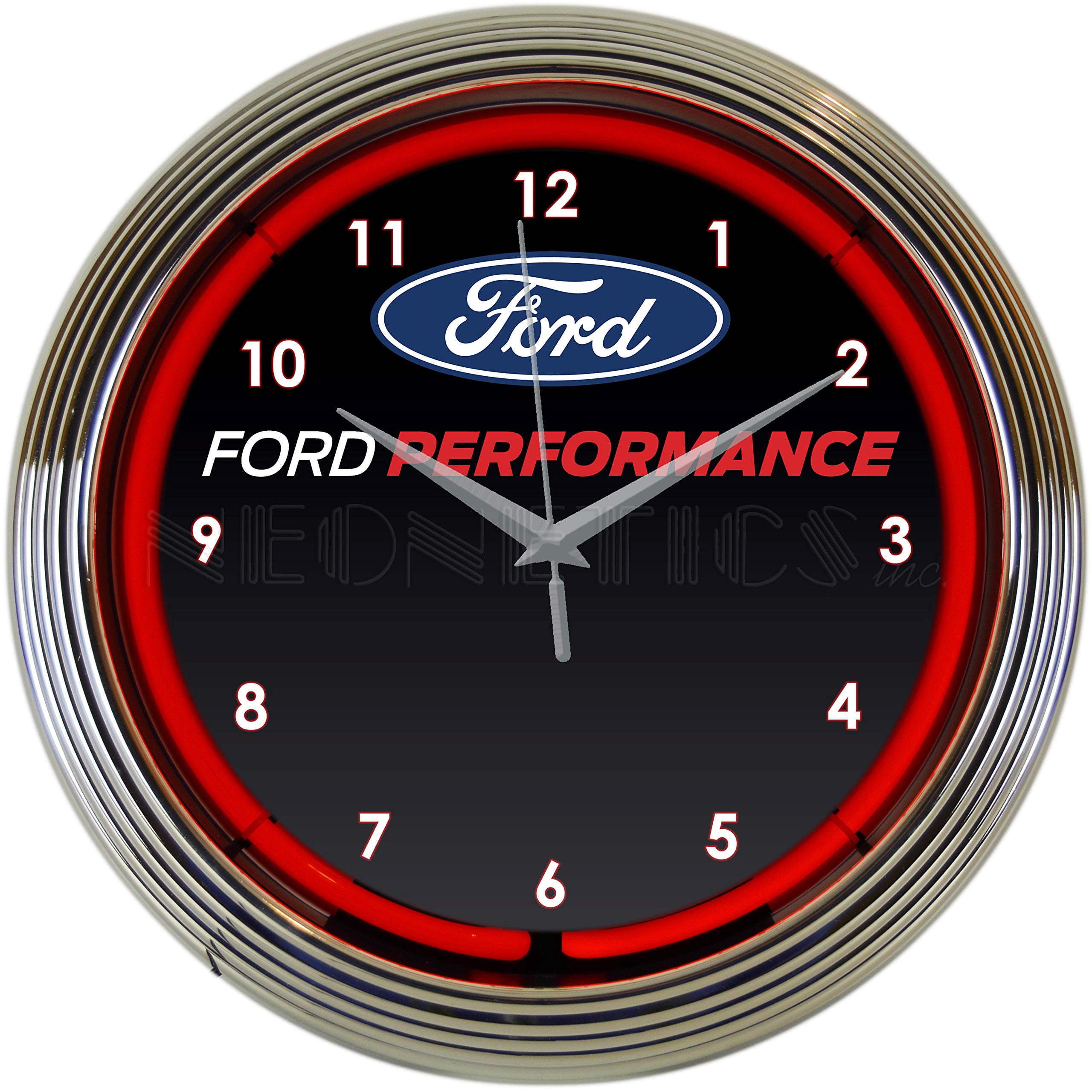 Neonetics Ford Performance Red Neon Wall Clock, 15-Inch, Rim, Chrome Hands