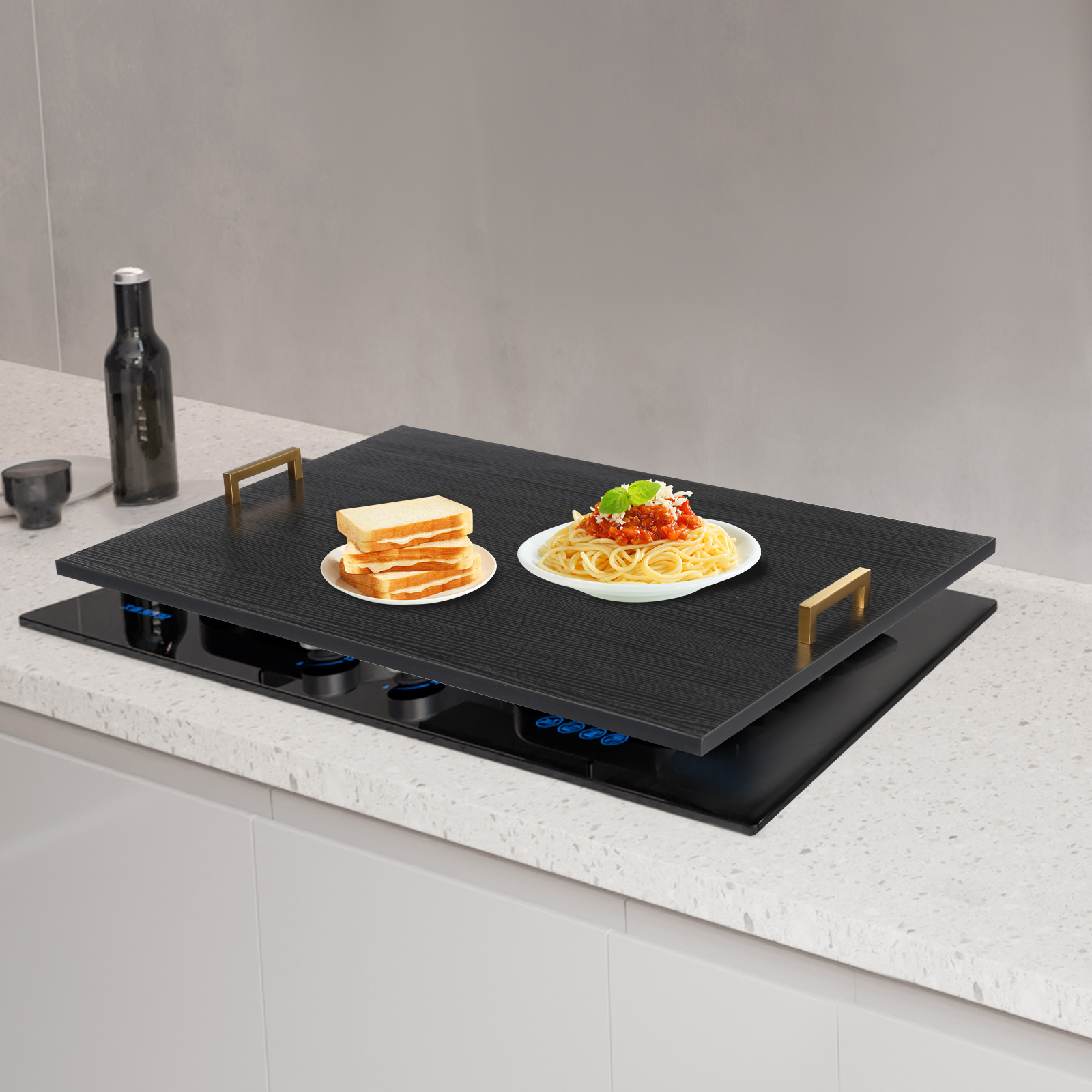 Noodle Board Stove Cover 29 x 21 Inch Stove Top Cover Stove Top Cover Board Suitable for Placing on Gas Hobs, Electric Hobs, Ovens and Kitchen Sinks (Black, Gold)