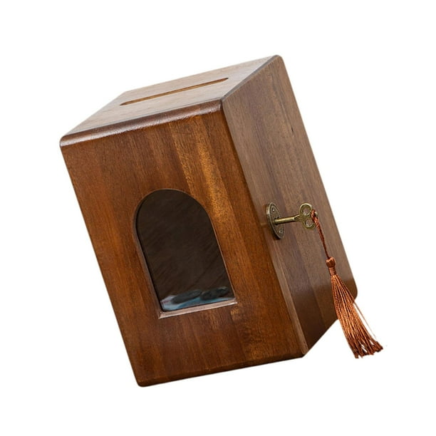 Alcancía de madera con forma de cofre del tesoro con cerradura y llave, regalo decorativo de recuerdo. A