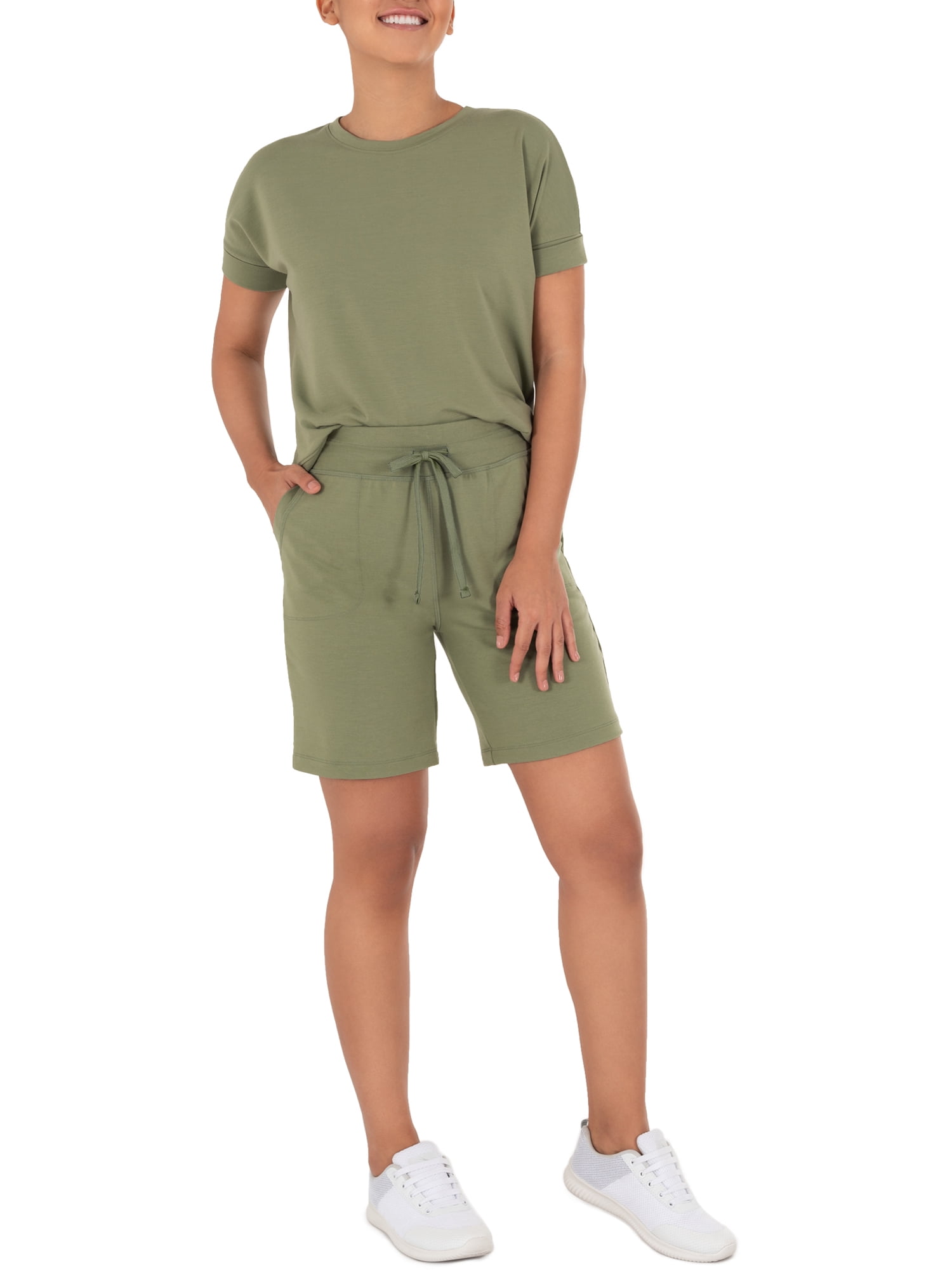 Athletic Works Women's French Terry Athleisure Short Sleeve Crew