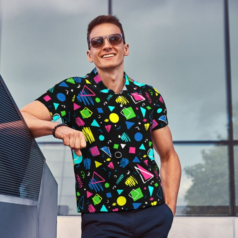 Zufioo Geometric 1980s Styled Print Men's POLO Shirts, Quick
