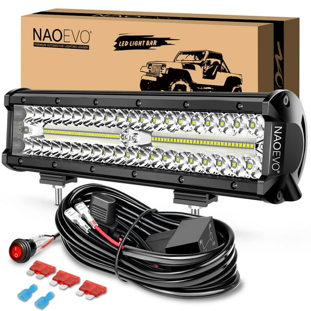 Barra de luces LED NAOEVO de 12 pulgadas, 300 W, 30000LM, para camión, UTV, ATV