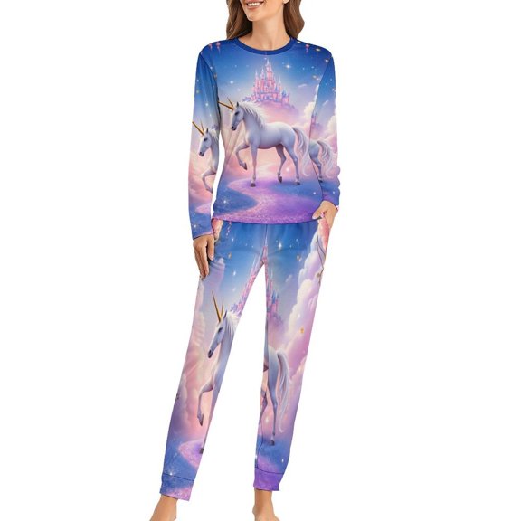 Magical Unicorn in Fantasy Garden Printed Pajama Set for Couples, Women, Men, Long Sleeved Comfortable Home Clothes, Oversized
