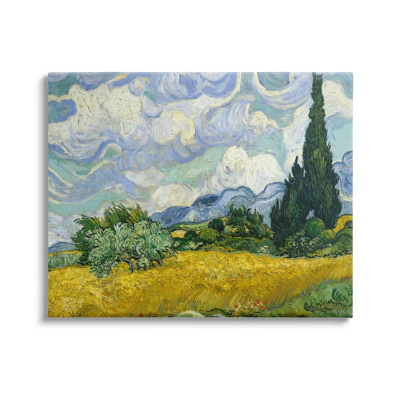 The Stupell Home Decor Collection Van Gogh Wheat Field with Cypresses Post Impressionist Painting Canvas Wall Art