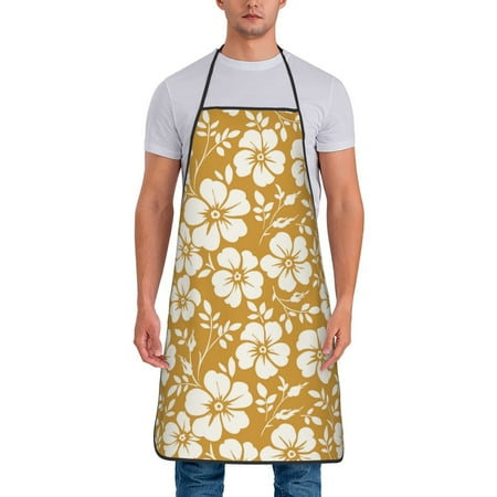 

Chef Aprons for Men and Women - White Leaves Rose Flowers Oil-Resistant Bib Aprons for Cooking Waterproof BBQ Grilling Kitchen Aprons Gifts for Women and Men