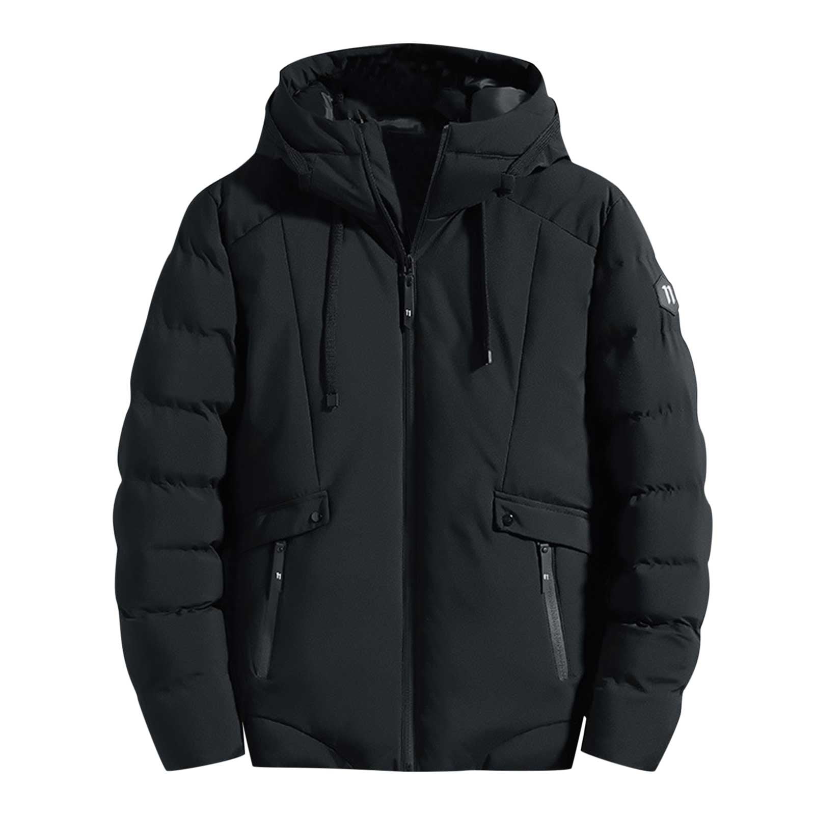 Black Friday Deals TopLLC Winter Coats for Men Men s Short Work Clothes Cotton Jacket Bread Jacket Thickened Long Sleeve Hooded Zipper Pocket Cotton