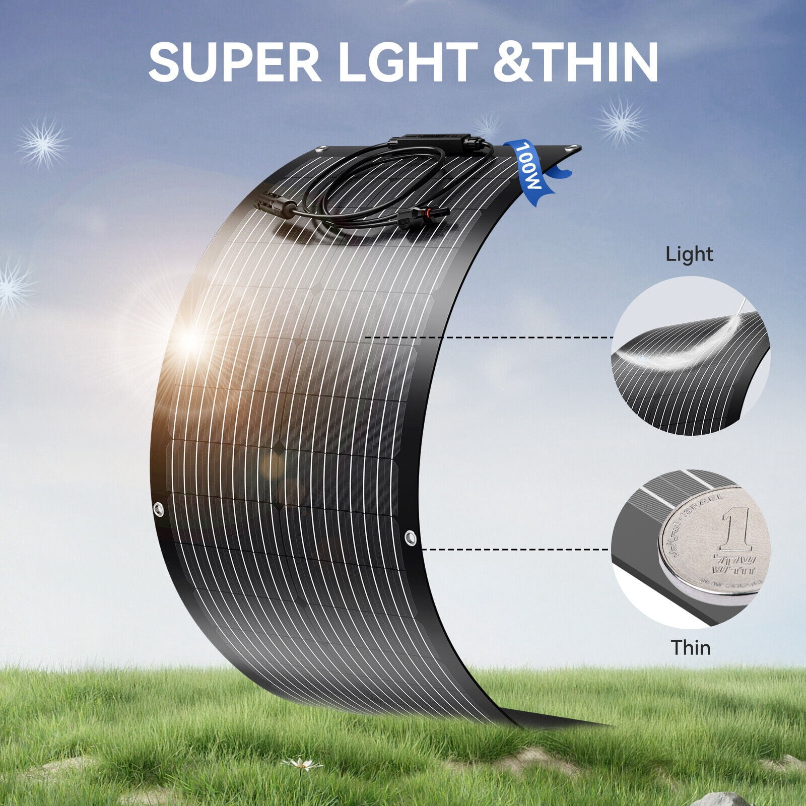 100W Watt Flexible Solar Panel 12V Lightweight Mono High-efficiency For Boat RV