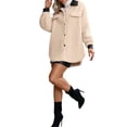 thumbnail image 4 of Qiylii Women Plush Greatcoat Turn-Down Collar Long Sleeve Jacket with Buttons, 4 of 7
