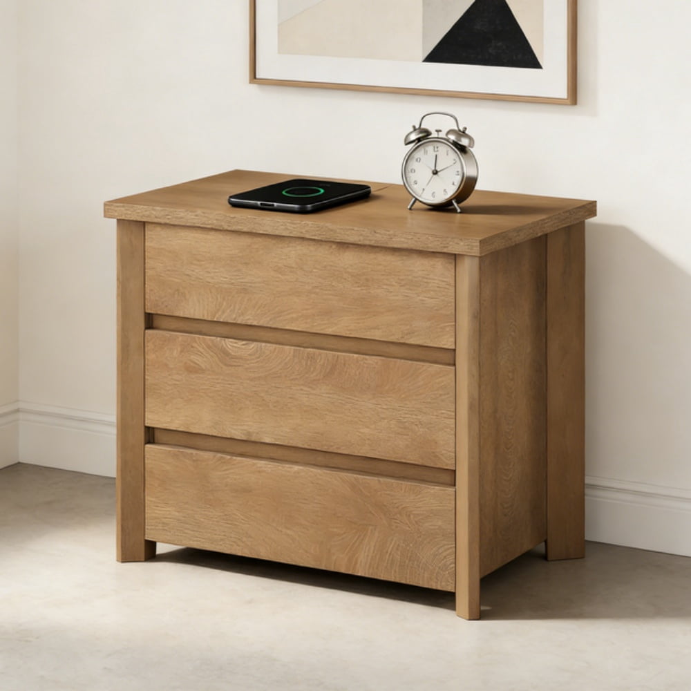Bedside Table with 3 Drawers, Rustic Brown Nightstand, 35.04 in x 26.57 in x 6.30 in