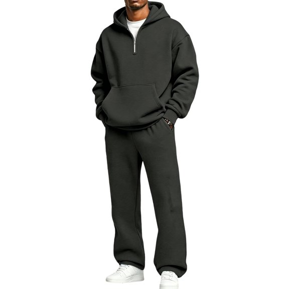 Men’s Sweatsuit Set Long Sleeve Pullover Breathable Matching Sweat Outfit Baggy Sweatpants and Hoodie Matching Set Ribbed Cuffs Jogging Running