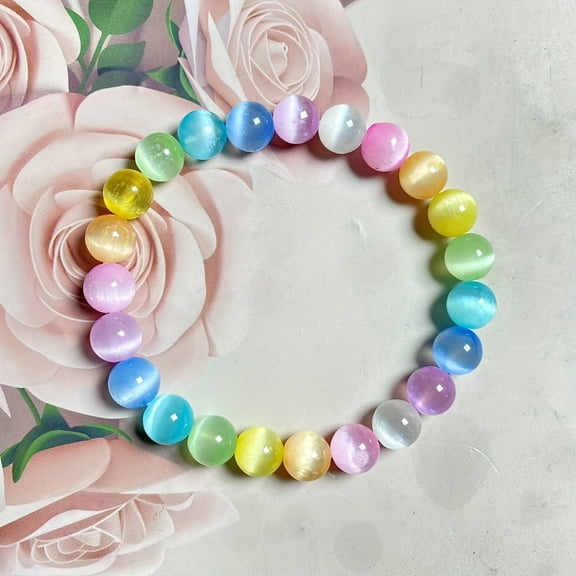 1pc 8mm Aura Natural Selenite Round Bead Bracelet, Colored Selenite Crystal Bracelet,1pc