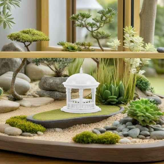 ELAYARD 2Pcs Miniature Gazebo Figurines White Plastic Dollhouse Accessory For Fairy Garden Decor
