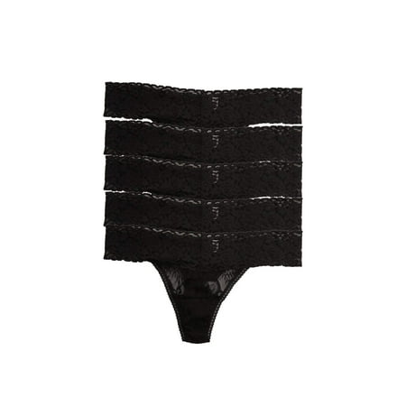 

Felina Stretchy Lace Low Rise Thong - Sexy Underwear for Women Thongs for Women Seamless Panties for Women (5-Pack) (Black L/XL)