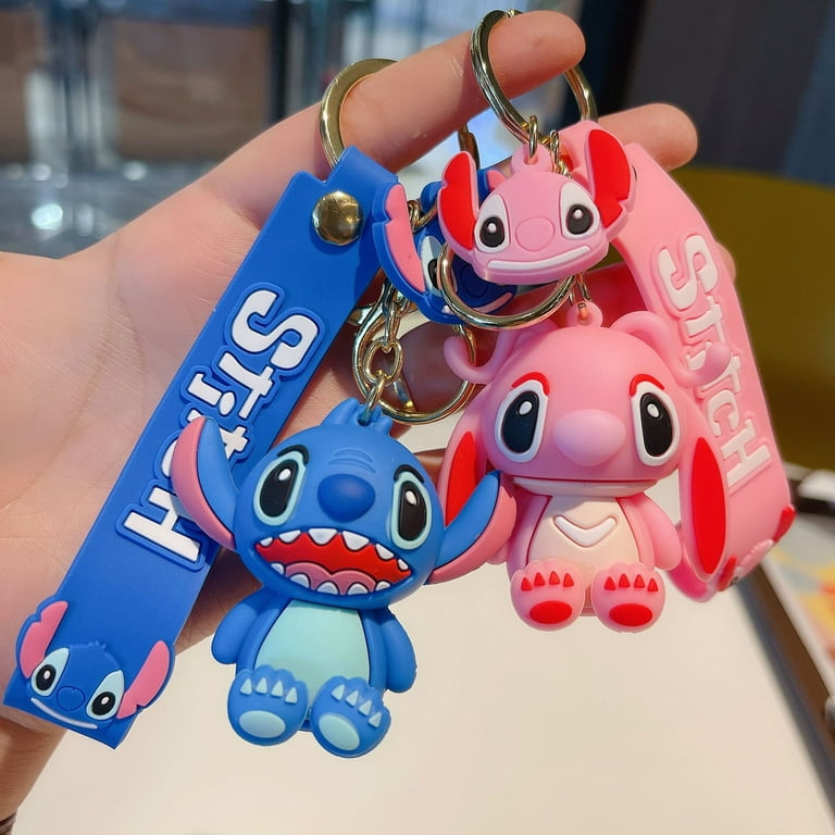 Stitch Key Chains Disney Keychains Ilaveros Lilo Family Car Handbag  Accessories Pink Angel Anime Keyring Christmas Gift 