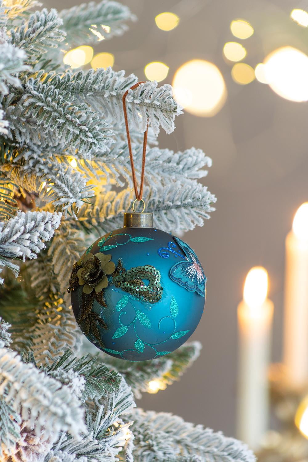Set of 6 Glass Christmas Ball Ornaments with Glitter and Painting Design by Riccardo Tree Decor