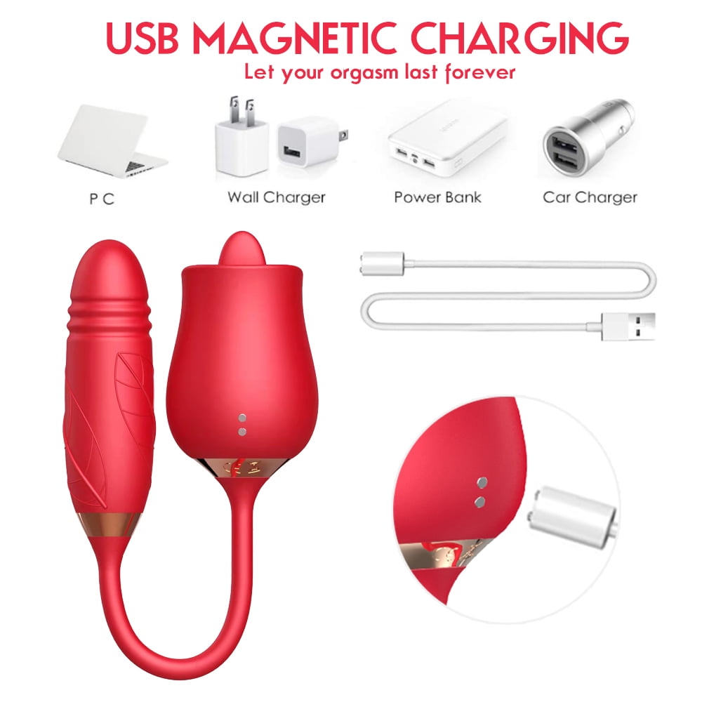 Rose Vibrator for Women, 2 in 1 Rose Vibrator with Tongue Licking and Sucking, Clit Stimulator Telescopic Vibration Sex Toys for Women Adults