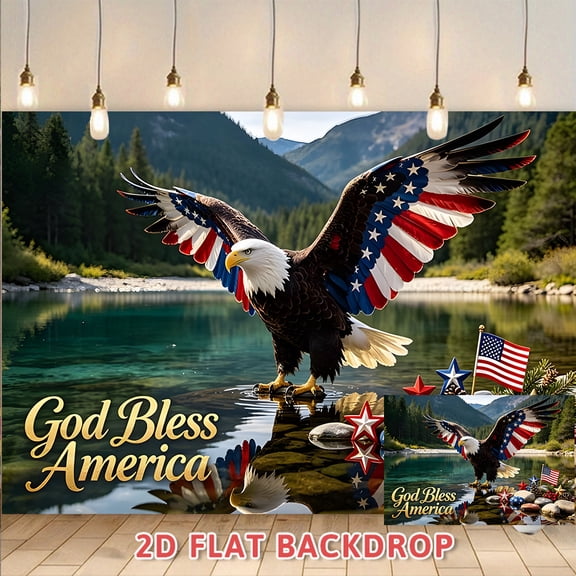 God Bless America Backdrop, Patriotic Bald Eagle Theme Photography Background, Suitable for Independence Day Memorial Day Veterans Day Party Decorations, Indoor Outdoor Celebration