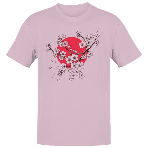 Smartprints Japanese Cherry Blossom Red Sun Men's T-Shirt Light Pink, Cotton, S