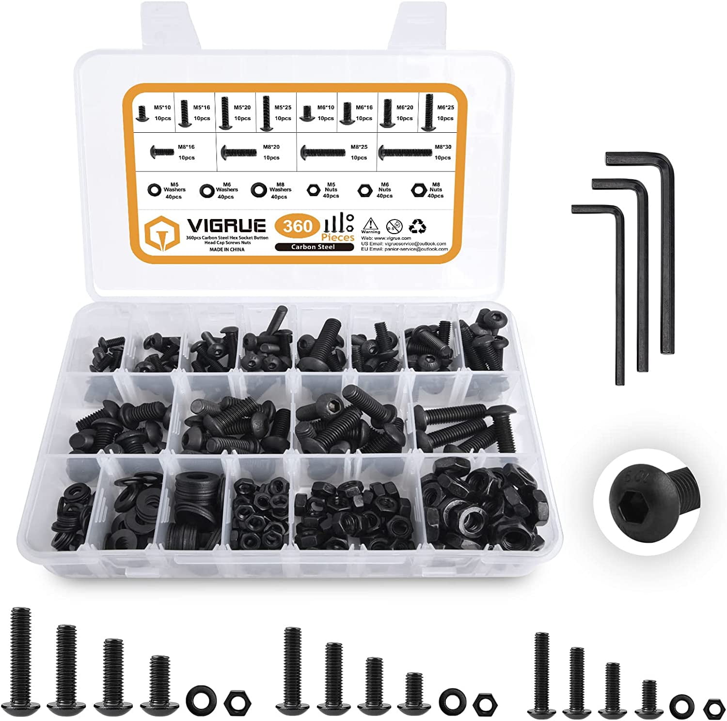 VIGRUE 360 Piece M5 M6 M8 Screw Set, Threaded Screws Set with Nuts