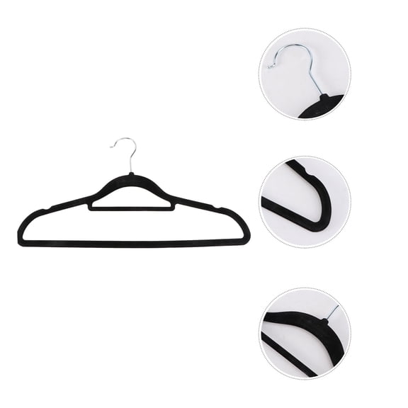 ORDDIART 10Pcs Plastic Flocked Clothes Rack Black Velvet Stainless Steel Nonslip Hangers for Closet