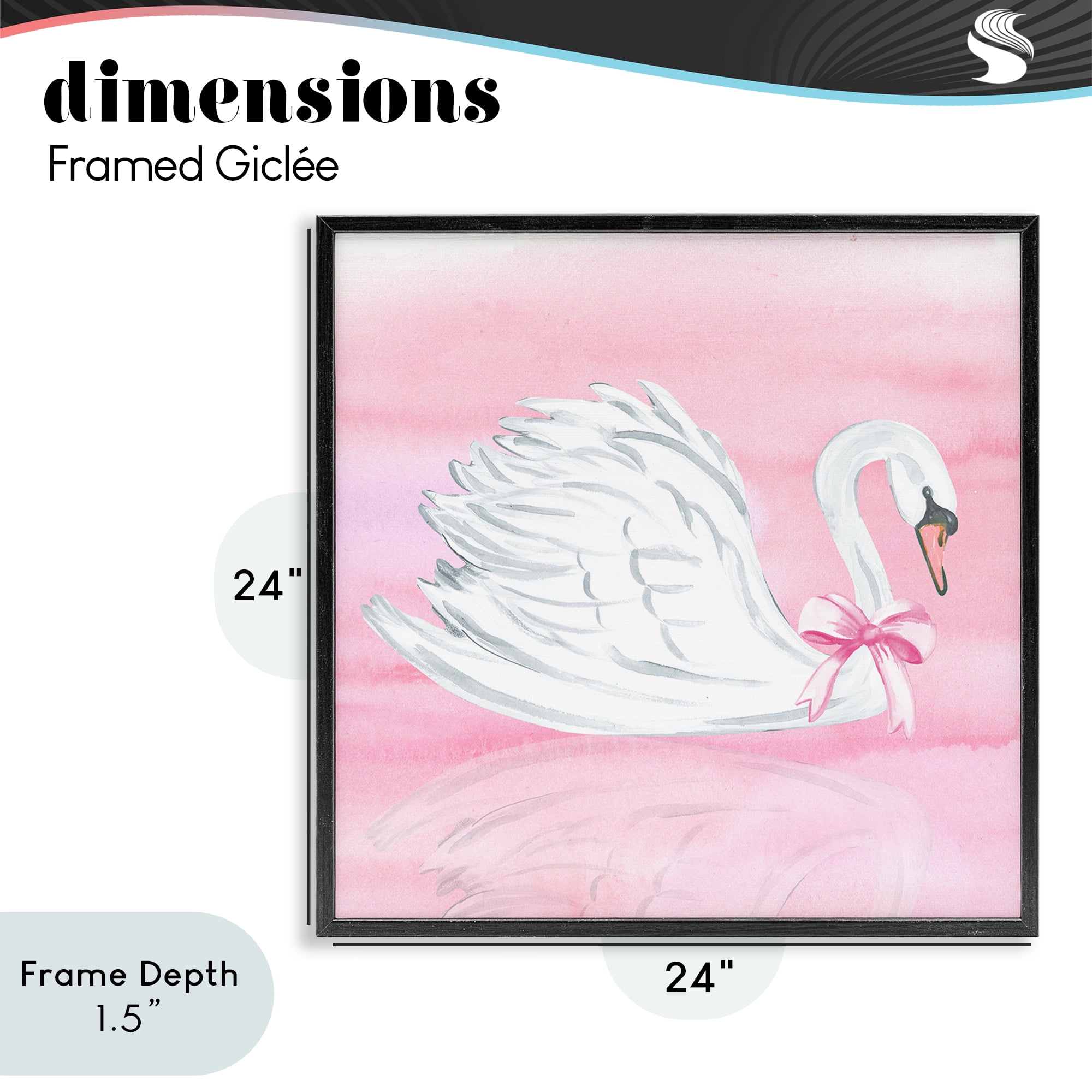 Stupell Industries Pink Bow Swan Black Framed Giclee Art, design by Corinne Haig