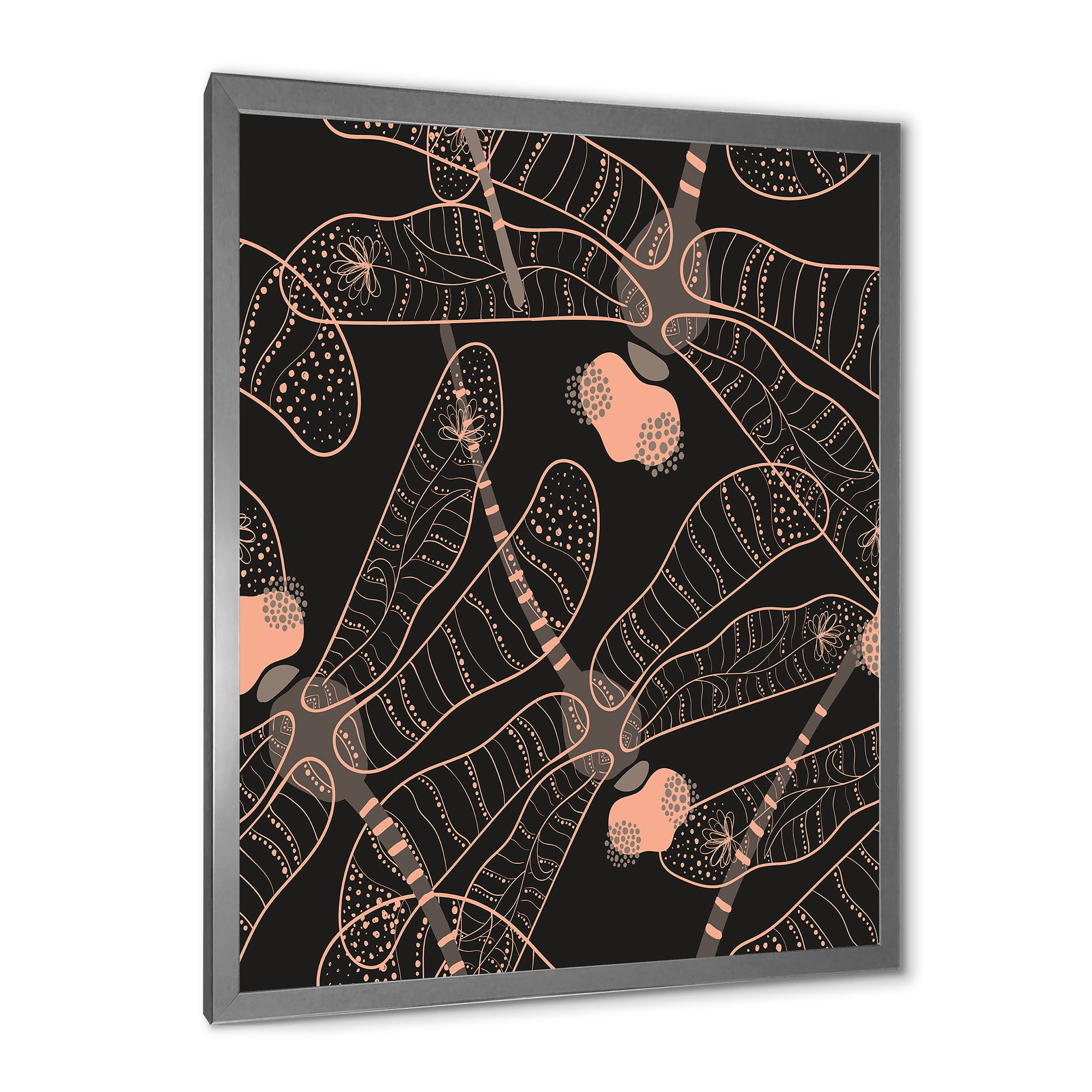 Designart 'Dragonflies With Folk Art Seamless Pattern' Bohemian & Eclectic Framed Art Print