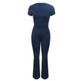 thumbnail image 3 of Hpapadks Workout Sets for Women 2 Piece Slim Short Sleeve Solid Tops Low Rise Flare Leggings Pants Set Yoga Sweatsuit Yoga Sets for Women Navy L, 3 of 5