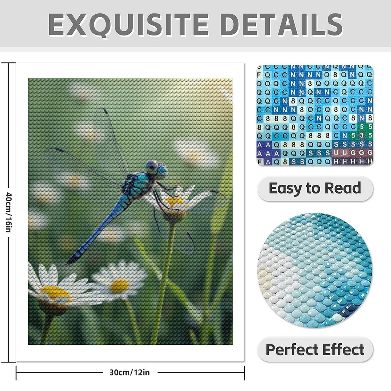 Diamond Art Kit for Adults, Blue Dragonfly On Daisy Bloom Diamond Painting for Adults Beginners, 5D DIY Diamond Art Painting Kits, Colorful Diamond Painting Craft for Home Decor 12x16