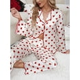 thumbnail image 5 of Women Valentine's Day Pajamas Set Long Sleeve Love Printed Satin PJ Sets Button-Down Pajama Sleepwear Loungewear, 5 of 7