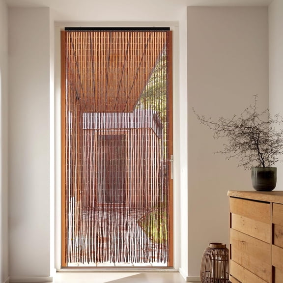 Handmade Bamboo Beaded Curtains for Doorways, 65 Strands 35.5x78.7inch Natural Wood Boho Hanging Door Beads Curtains Room Divider for Home Decor Hallway Window(Brown)