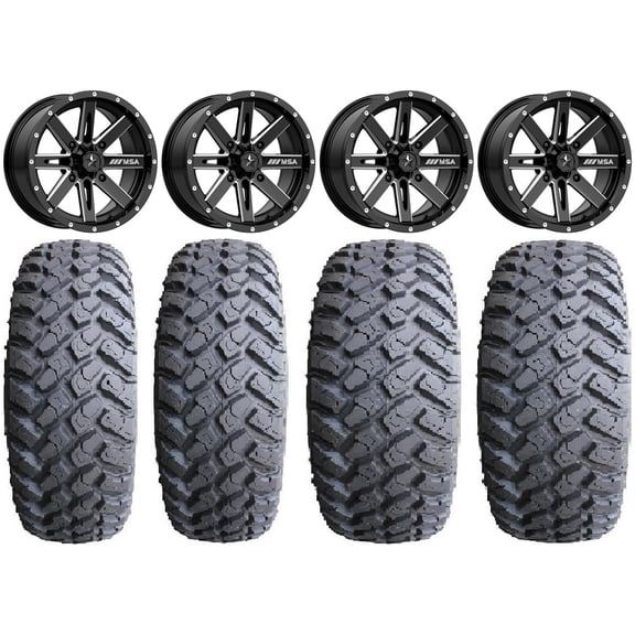 MSA Milled Boxer 14" UTV Wheels 27" MotoHammer Tires Can-Am Maverick X3 / Honda Pioneer 1000 / Talon