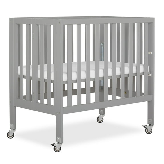 Dream On Me Jett Non-Full Size Folding Crib I Removable Wheels I Modern Nursey I Adjustable Mattress Support I Patent Folding System I Included 2.5” Mattress In Pebble Gray
